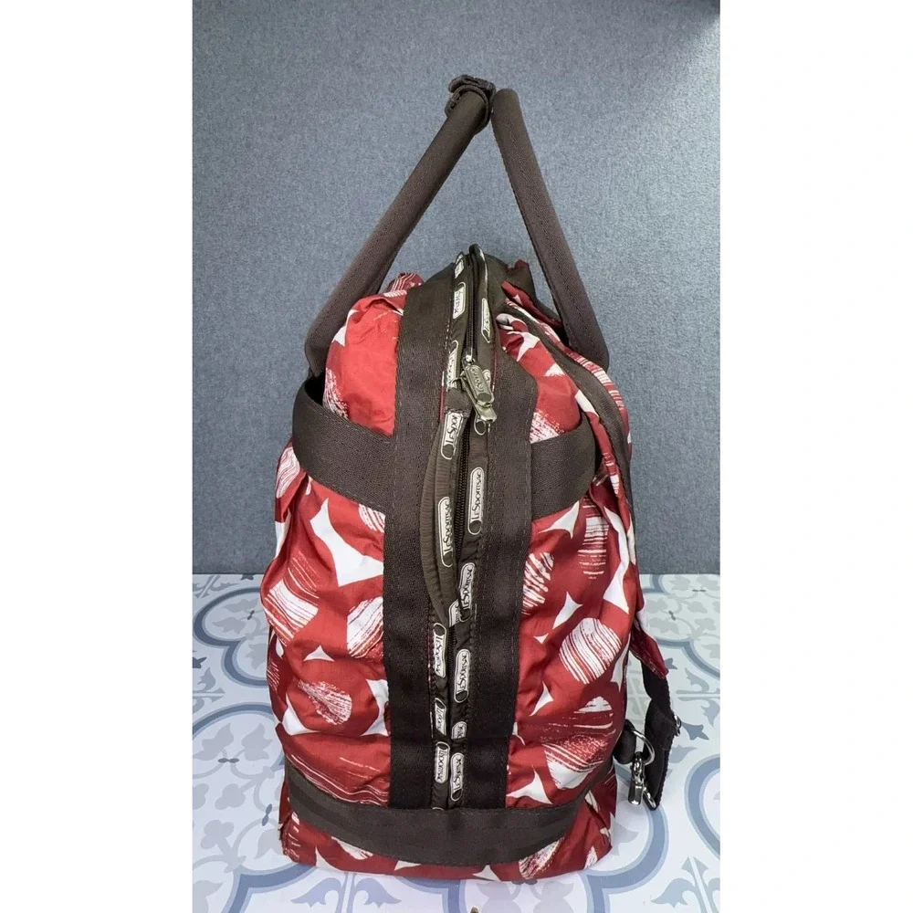 LeSportsac Red Abstract Print Backpack Duffel Bag Travel Weekender Large‎ Zip